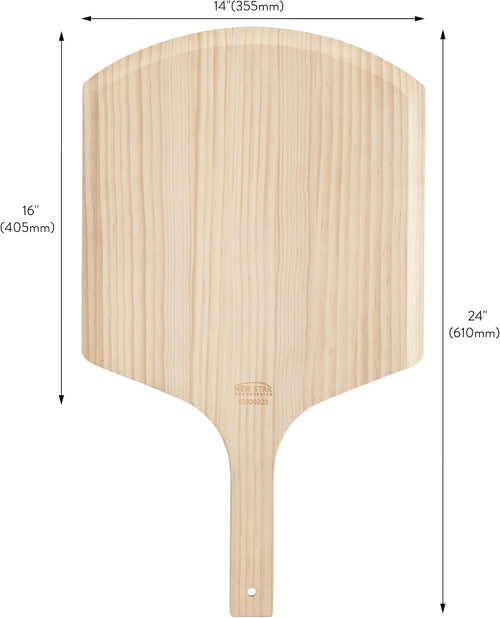 50295 Restaurant-Grade Wooden Pizza Peel, 16" L X 14" W Plate, with 8" L Wooden Handle, 24" Overall Length