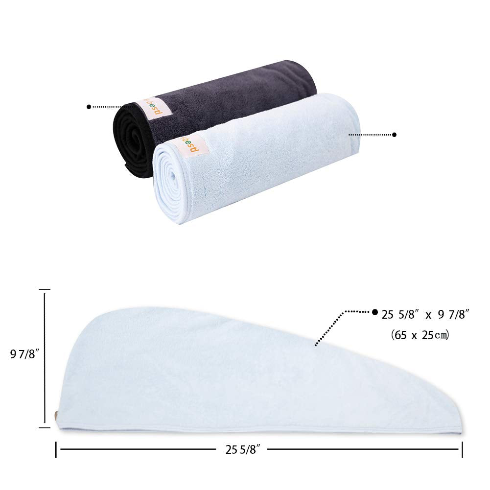2 Pack Hair Drying Towels, Hair Towel Wrap,Absorbent Microfiber Hair Towel Turban with Button Design to Dry Hair More Quicker(Blue&Dark Gray)