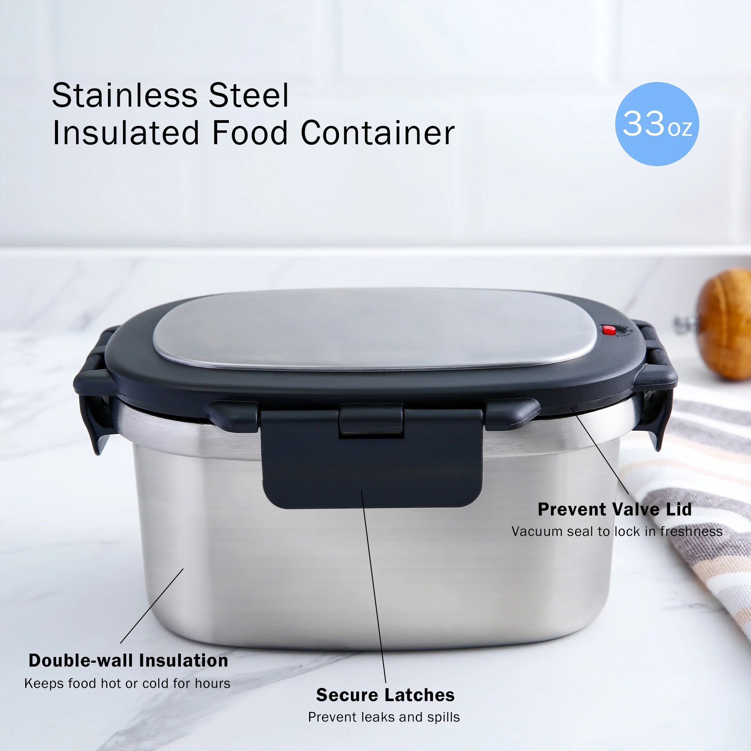 33 Oz Insulated Stainless Steel Food Storage Container Lunch Box with Lid