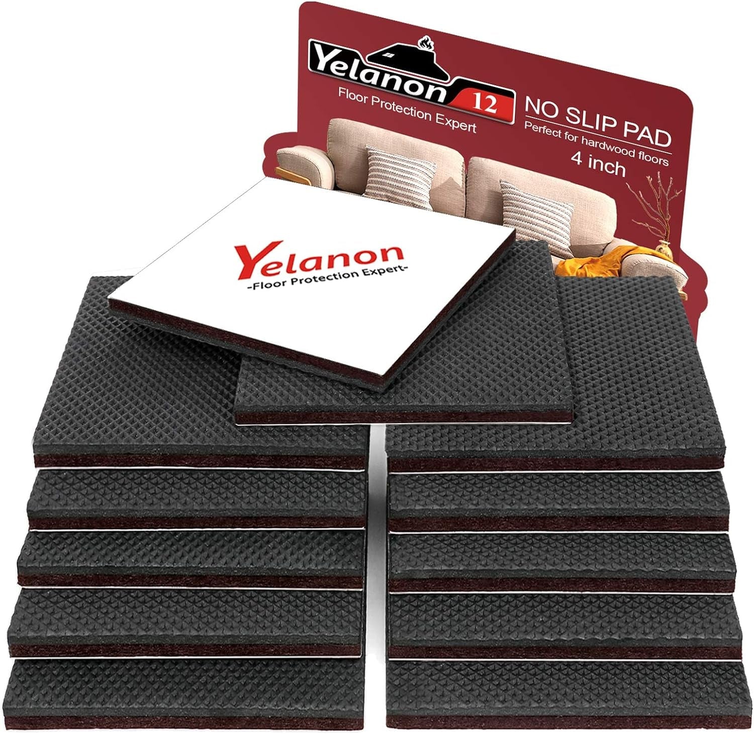 Non Slip Furniture Pads -12Pcs 4" Furniture Grippers Hardwood Floors, Non Skid for Furniture Legs,Self Adhesive Rubber Feet, anti Slide Furniture Floors Protectors for Keep Couch Stoppers