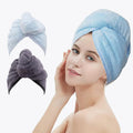 2 Pack Hair Drying Towels, Hair Towel Wrap,Absorbent Microfiber Hair Towel Turban with Button Design to Dry Hair More Quicker(Blue&Dark Gray)